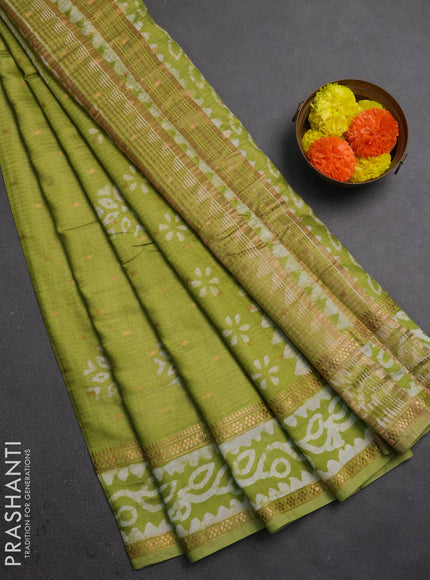 Light Green Semi Chanderi Saree - Batik Prints