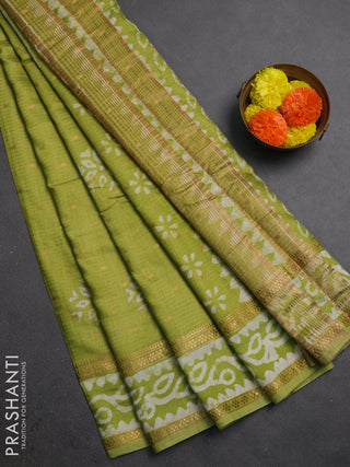 Light Green Semi Chanderi Saree - Batik Prints