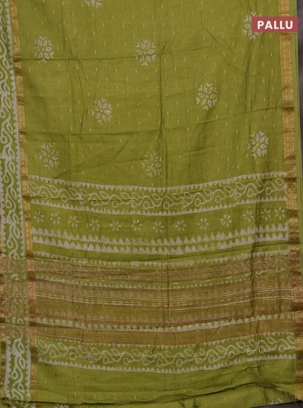 Light Green Semi Chanderi Saree - Batik Prints
