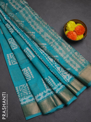 Teal Semi Chanderi Saree - Batik Prints