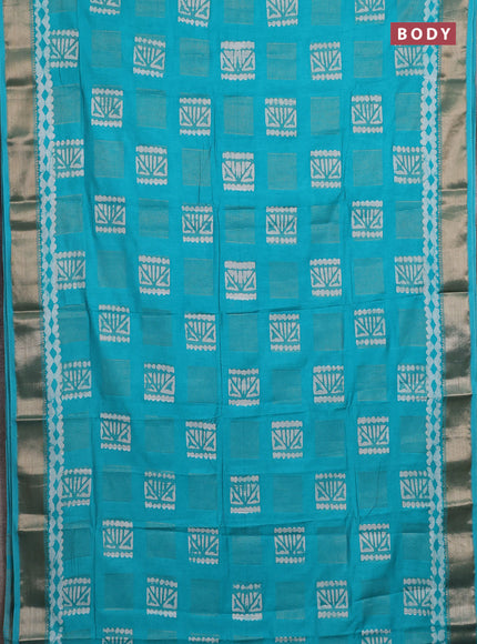 Teal Semi Chanderi Saree - Batik Prints