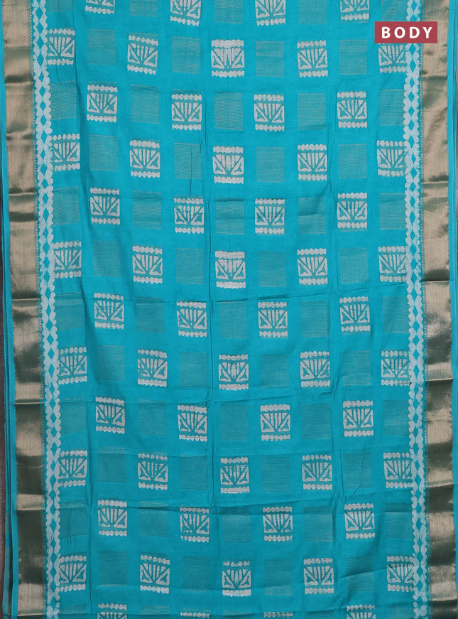 Teal Semi Chanderi Saree - Batik Prints