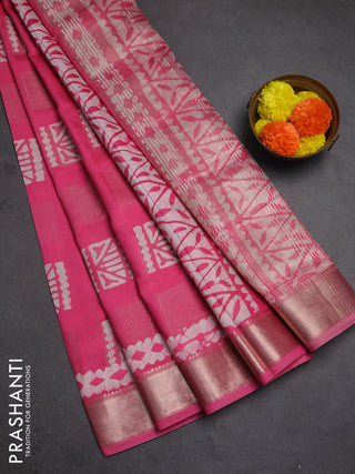 Pink Semi Chanderi Saree - Batik Prints