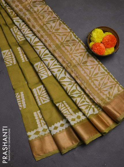 Mehendi Green Semi Chanderi Saree - Batik Prints