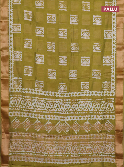 Mehendi Green Semi Chanderi Saree - Batik Prints