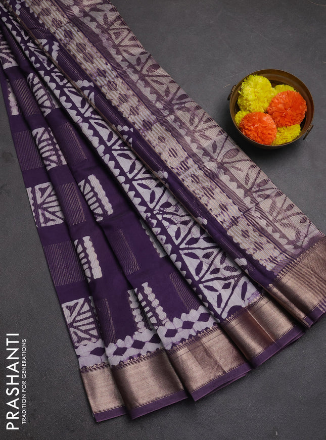 Purple Semi Chanderi Saree - Batik Prints