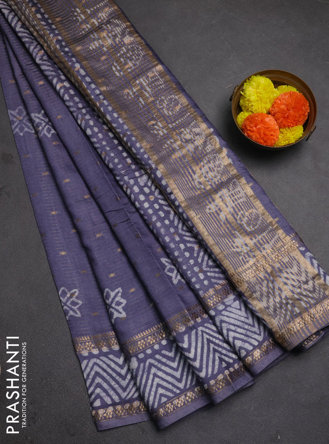 Grey Semi Chanderi Saree - Batik Prints
