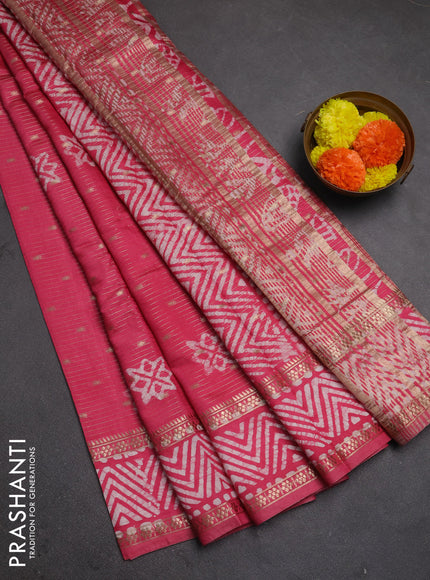 Pink Semi Chanderi Saree - Batik Prints