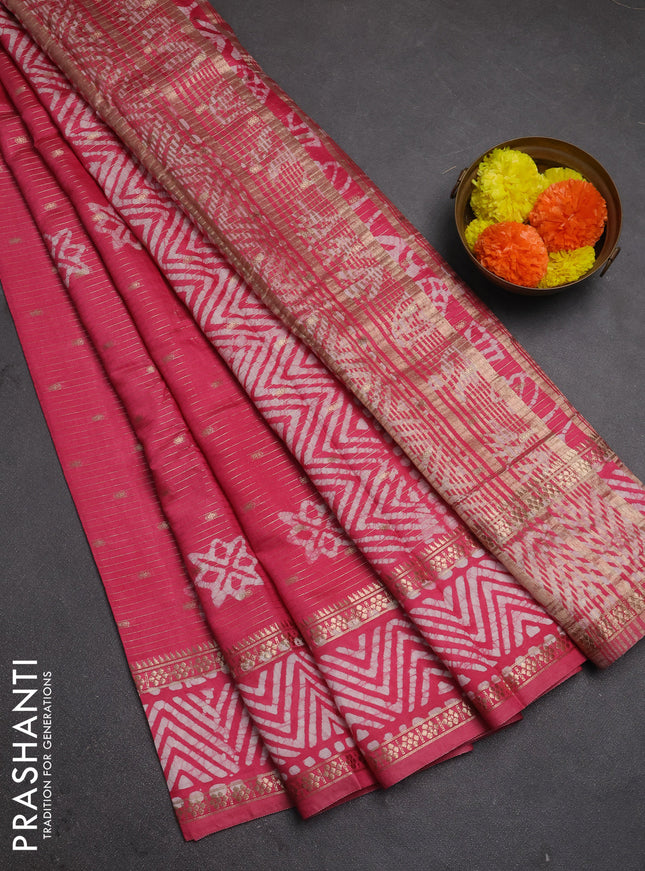 Pink Semi Chanderi Saree - Batik Prints