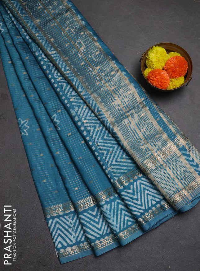 Teal Green Semi Chanderi Saree - Batik Prints