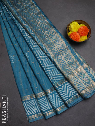 Teal Green Semi Chanderi Saree - Batik Prints