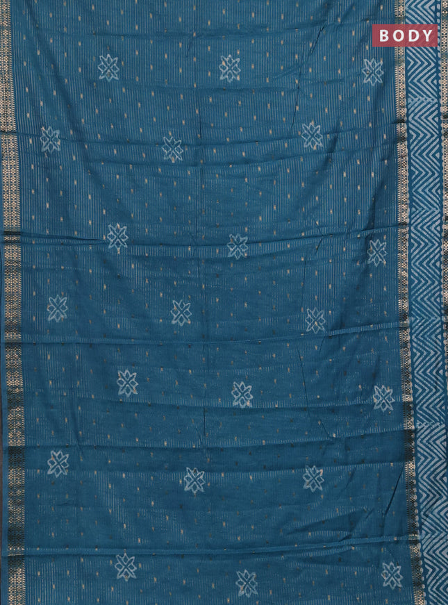 Teal Green Semi Chanderi Saree - Batik Prints