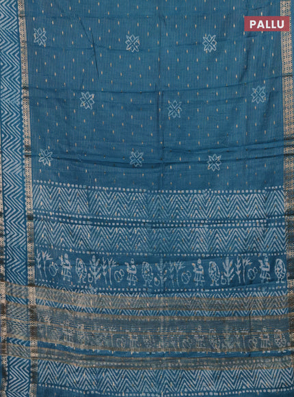 Teal Green Semi Chanderi Saree - Batik Prints