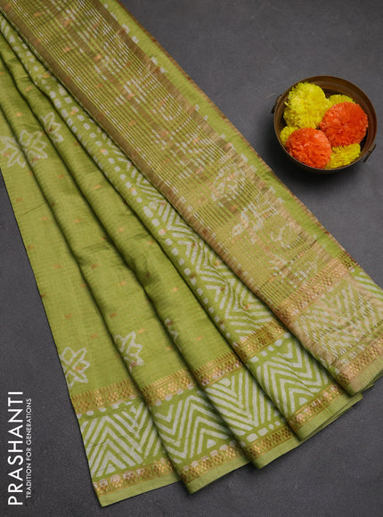 Light Green Semi Chanderi Saree - Batik Prints