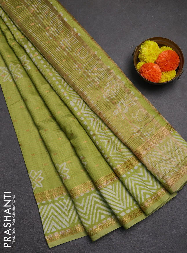 Light Green Semi Chanderi Saree - Batik Prints