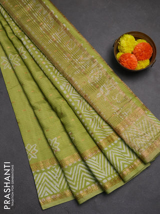 Light Green Semi Chanderi Saree - Batik Prints