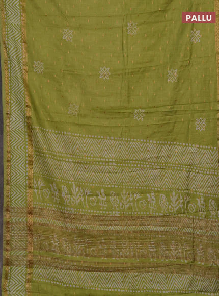 Light Green Semi Chanderi Saree - Batik Prints