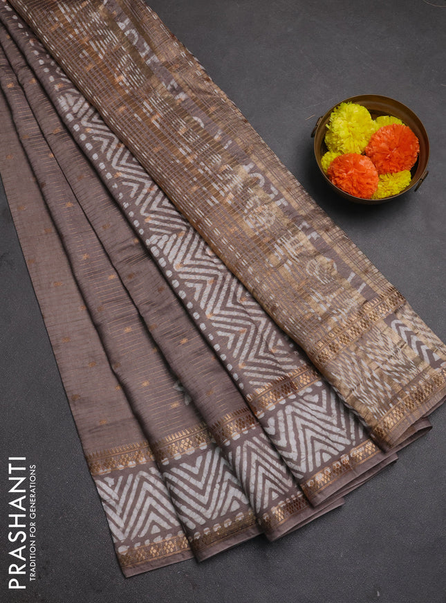 Beige Semi Chanderi Saree - Batik Prints