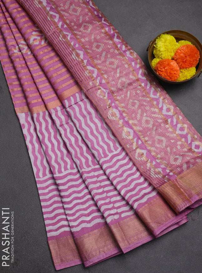 Lilac Semi Chanderi Saree - Batik Prints