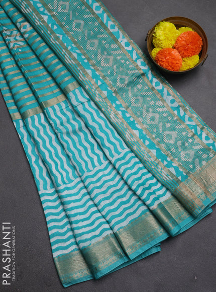 Teal Green Semi Chanderi Saree - Batik Prints