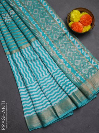 Teal Green Semi Chanderi Saree - Batik Prints