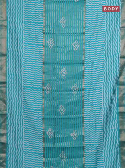 Teal Green Semi Chanderi Saree - Batik Prints