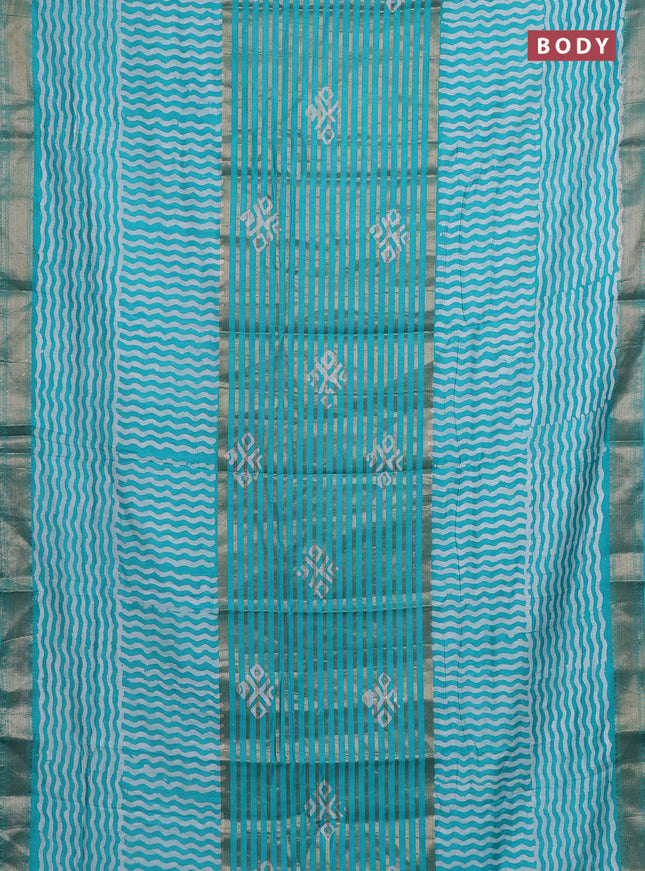 Teal Green Semi Chanderi Saree - Batik Prints