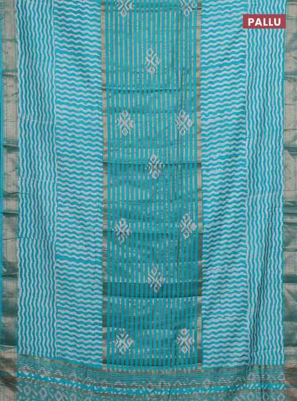 Teal Green Semi Chanderi Saree - Batik Prints