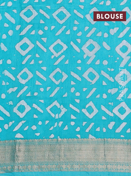 Teal Green Semi Chanderi Saree - Batik Prints