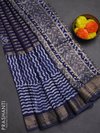 Navy Blue Semi Chanderi Saree - Batik Prints