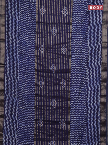 Navy Blue Semi Chanderi Saree - Batik Prints