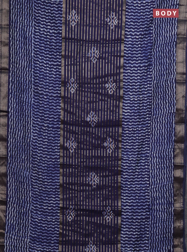 Navy Blue Semi Chanderi Saree - Batik Prints