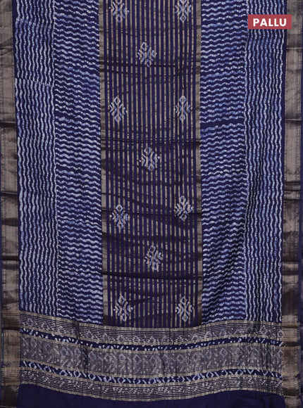 Navy Blue Semi Chanderi Saree - Batik Prints