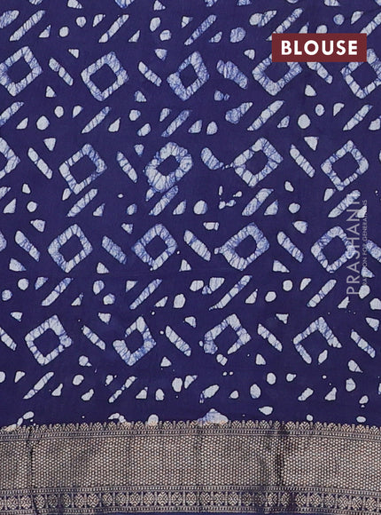 Navy Blue Semi Chanderi Saree - Batik Prints
