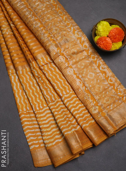 Mustard Yellow Semi Chanderi Saree - Batik Prints