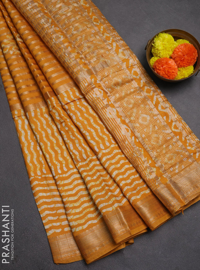 Mustard Yellow Semi Chanderi Saree - Batik Prints