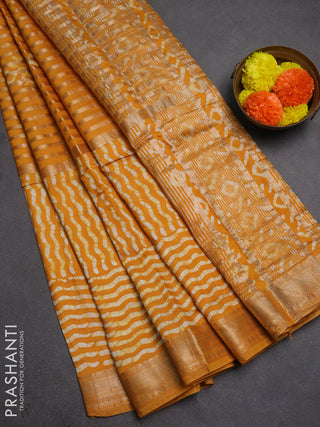 Mustard Yellow Semi Chanderi Saree - Batik Prints