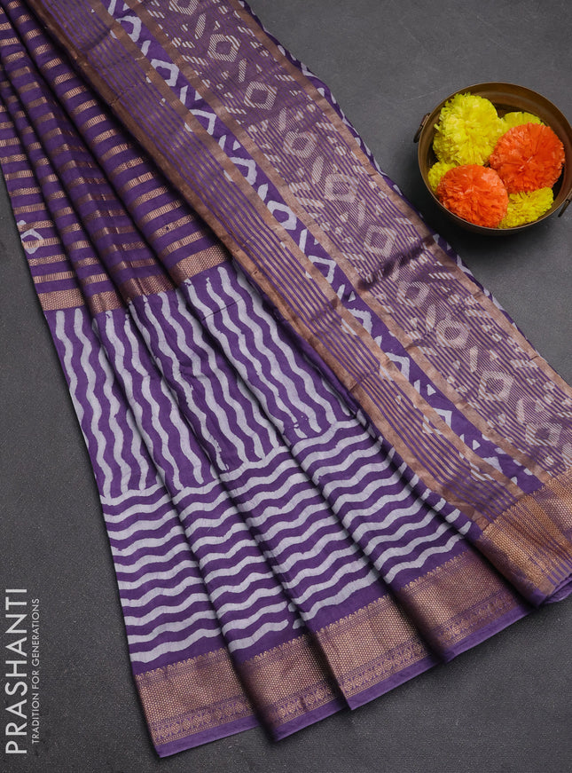 Violet Semi Chanderi Saree - Batik Prints