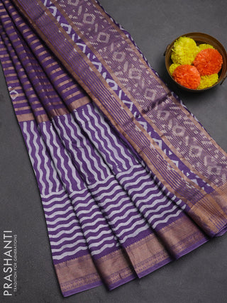 Violet Semi Chanderi Saree - Batik Prints