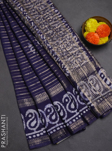 Navy Blue Semi Chanderi Saree - Batik Prints