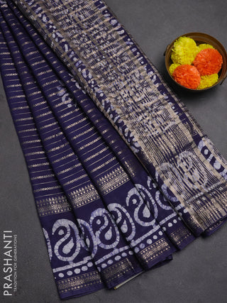 Navy Blue Semi Chanderi Saree - Batik Prints