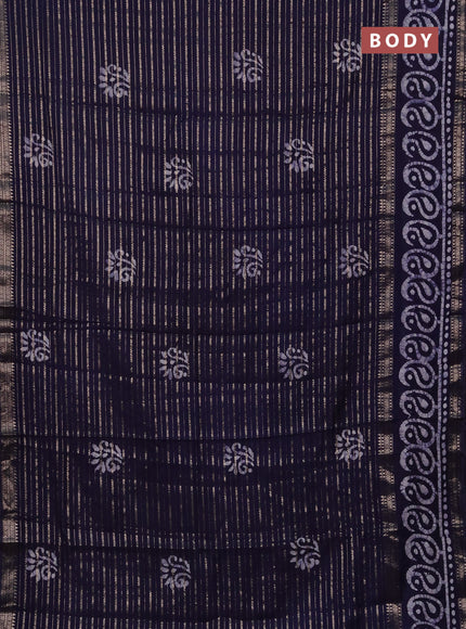 Navy Blue Semi Chanderi Saree - Batik Prints