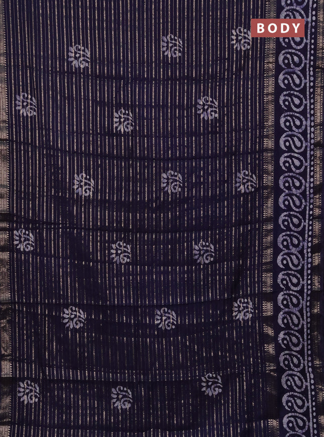 Navy Blue Semi Chanderi Saree - Batik Prints