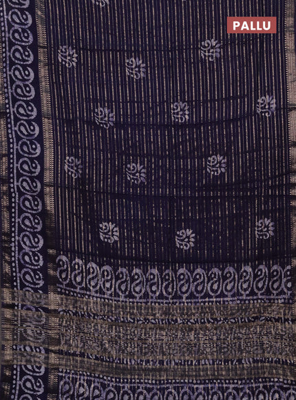 Navy Blue Semi Chanderi Saree - Batik Prints