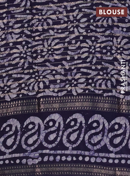 Navy Blue Semi Chanderi Saree - Batik Prints
