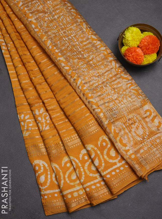 Mustard Yellow Semi Chanderi Saree - Batik Prints
