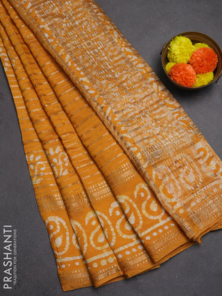 Mustard Yellow Semi Chanderi Saree - Batik Prints