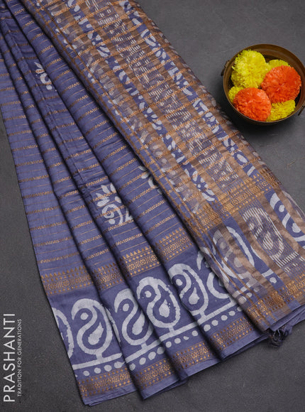 Grey Semi Chanderi Saree - Batik Prints