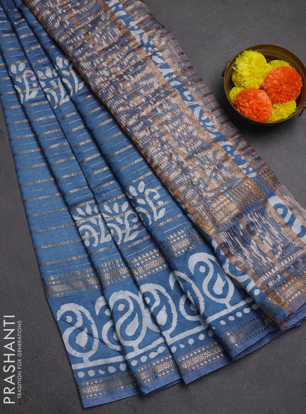 Blue Semi Chanderi Saree - Batik Prints