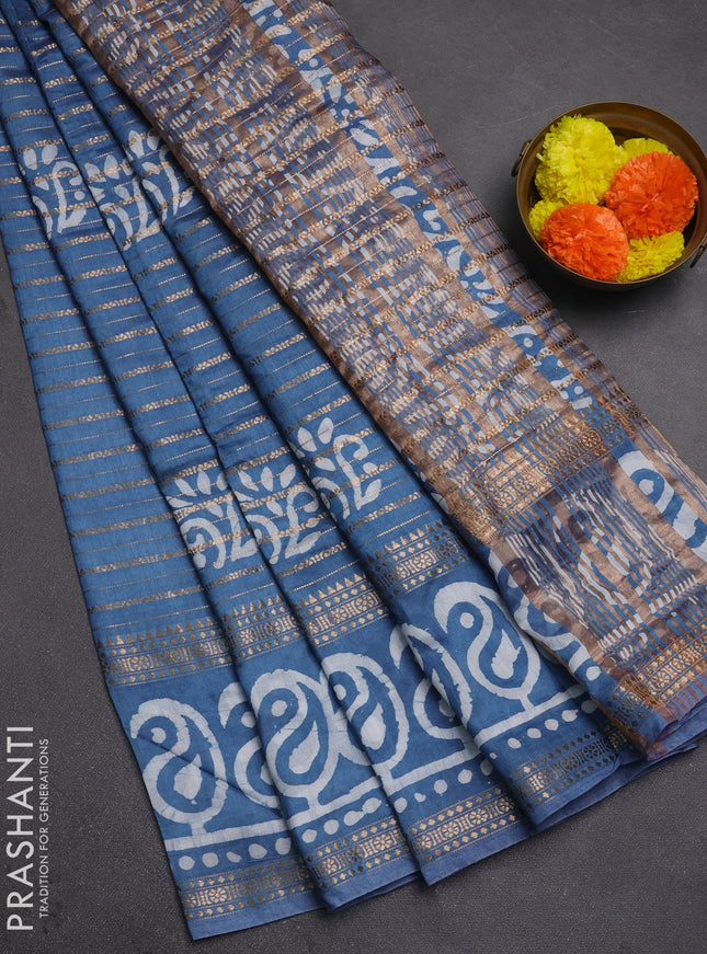 Blue Semi Chanderi Saree - Batik Prints